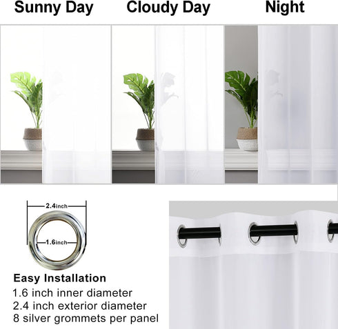 Hiasan White Sheer Curtains 84 Inches Long with Tiebacks, Light Filtering Semi Transparent Lightweight Voile Grommet Window Curtains for Bedroom, ...