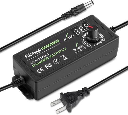 Facmogu 3V-12V 5A 60W Adjustable Power Supply with LED Display, Variable DC 3V 5V 6V 9V 12V Universal AC/DC Adapter, 100V-240V AC to DC 3-12V Swit...