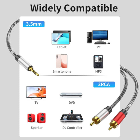 3.5mm to 2RCA Audio Cable 20ft,Auxiliary Adapter, Stereo Splitter Cable,AUX RCA Y Cord for Smartphone,Speakers,Tablet, HDTV, MP3 Player...