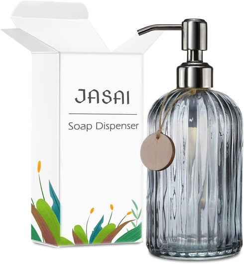 JASAI 18 Oz Vertical Stripes Kitchen Soap Dispenser with 304 Rust Proof Stainless Steel Pump, Refillable Liquid Soap Dispenser for Bathroom, Kitch...