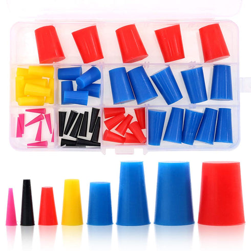 Swpeet 50Pcs High Temp Silicone Rubber Protective Tapered Plug Assortment Kit, Masking System Kit Perfect for Powder Coating, Painting, Anodizing,...