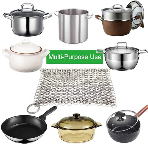 Cast Iron Cleaner 8’’x6’’ 316L Stainless Steel Chain Scrubber for Cast Iron Pan Pot Dutch Ovens Skillet Grill Cleaning...