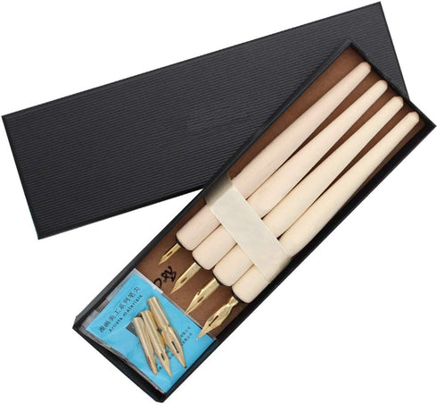 Wooden Professional Manga Pen Dip Pen Set with 4 Nibs Manga Cartoon Comic Drawing Painting Kit - 4 Pcs...