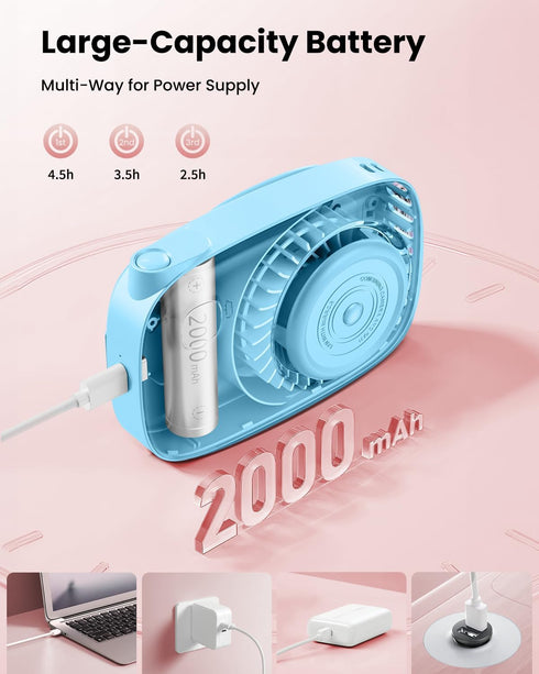 Gaiatop Neck Fan Rechargeable Mini Portable Fan Cute Camera Design, Lash Fan with 360°Rotate Mirror, 3 Speed USB Handheld Fan with LED Display, Pe...