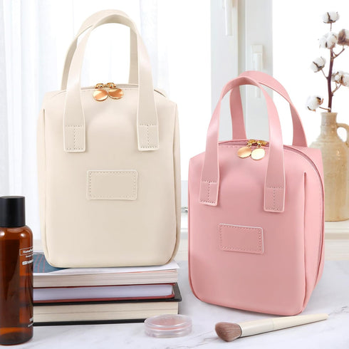 Makeup Bag, Waterproof Portable PU Leather Travel Toiletry Bag, Beauty Cosmetic Travel Bag for Women, Wide-open Handbag with Dividers, Makeup Bag ...