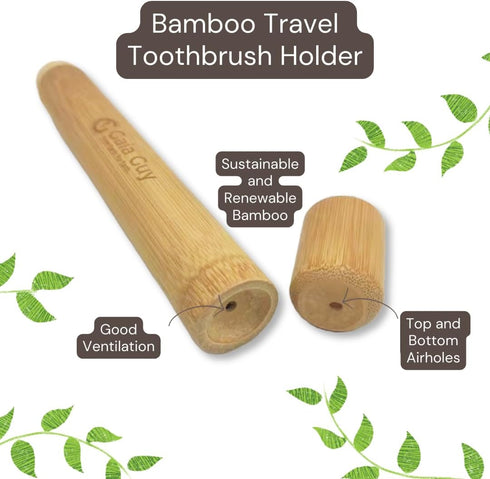 Gaia Guy Bamboo Toothbrush Travel Case 2 Pack - Portable Bamboo Toothbrush Holder Great For Plastic-Free Travel, Camping and Zero Waste Living...