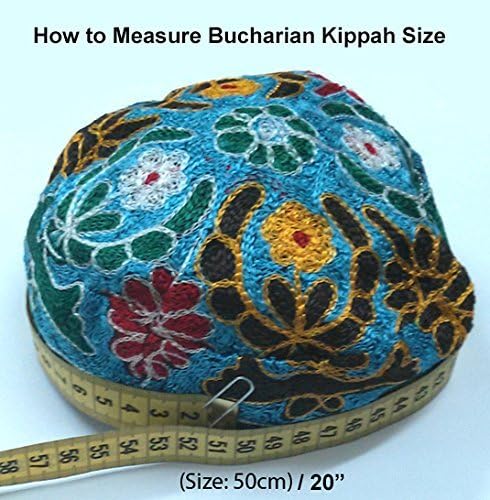 Bucharian Light Blue Embroidered Kippah Buchari Yarmulke Jewish Hat Yamaka - 23.6" / 60cm...