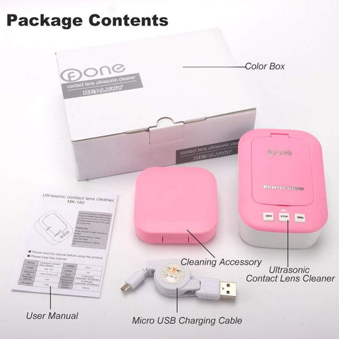 Ultrasonic Contact Lens Cleaner Machine, Ofone Contact Lens Cleaning Case for Soft Hard RGP Lenses, Including Remover Tool, Tweezers & Solution Bo...