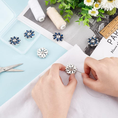 FINGERINSPIRE 6PCS 26.5MM Flower Brass Rhinestone Shank Buttons Montana Blue Color Sew On Buttons with 1-Hole and Flat Back, Fashion Claw Rhinesto...