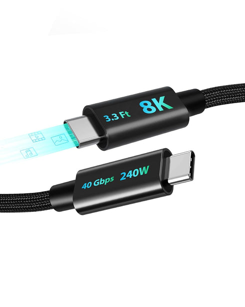 USB 4 Thunderbolt Cable 3.3 Ft, Supports 4K/8K Display, 40 Gbps Data Transfer, 240W Charging USB C to USB C Cable, Compatible with iPhone 15Pro/15...
