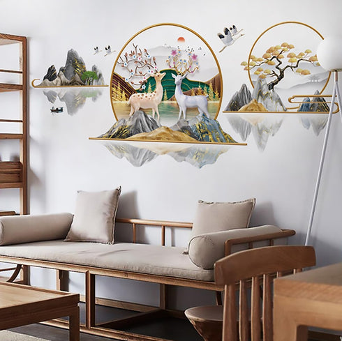 Chinese Style Landscape Wall Stickers,Plum Deer Vinyl Removable Large Wall Decals Art Decorations for Living Room Bedroom Home Decor (Chinese Plum...