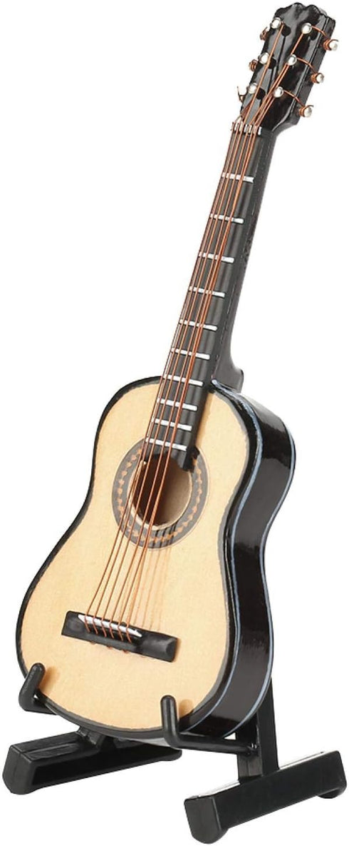 Tnfeeon Mini Wooden Guitar Model,Miniature Dollhouse Musical Instrument Model with Display Stand and Case Small Craft Ornaments Gift Home Decor...