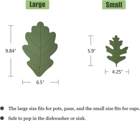 Silicone Trivet Mat Set of 2, Green Hot Pot Holder Hot Pads for Table and Countertop, Soft Rubber Multi-Use Oak Leaf Trivets for Hot Dish, Non Sli...