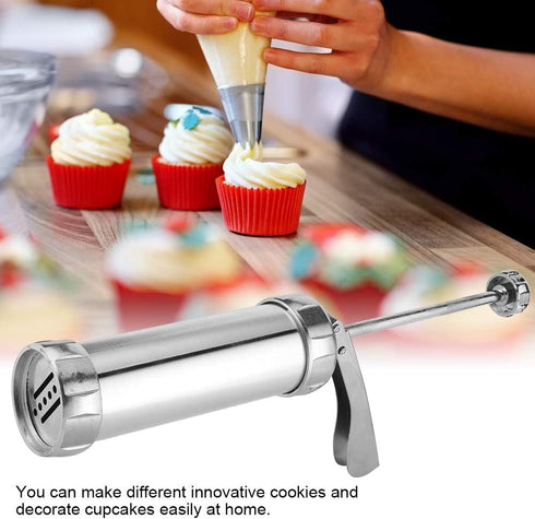 Cookies Press Cookies Press Silver Aluminum Alloy + Abs Cookies Press Maker Kit Biscuits Maker Press Machine Bakeware With 20 Cookies 4 Nozzles...