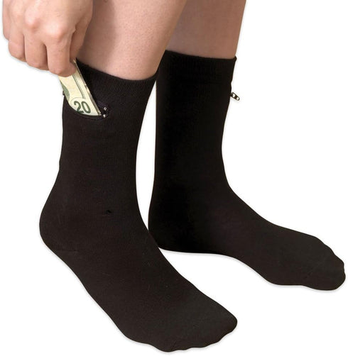 Black Dress Socks With Hidden Zipper Pocket-Cotton/Spandex Fits Men Sizes 7-12 2-pairs...