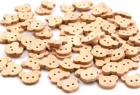 50 Pcs Wooden Bear Buttons with Round 2 Holes DIY Craft Sewing Buttons for Handmade Scrapbooking Art Project Home Ornament...