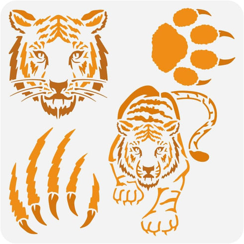 FINGERINSPIRE Tiger Stencil for Painting 11.8x11.8 inch Plastic PET Tiger Head Pattern Painting Stencil Large Tiger Paw Print Drawing Template Tig...
