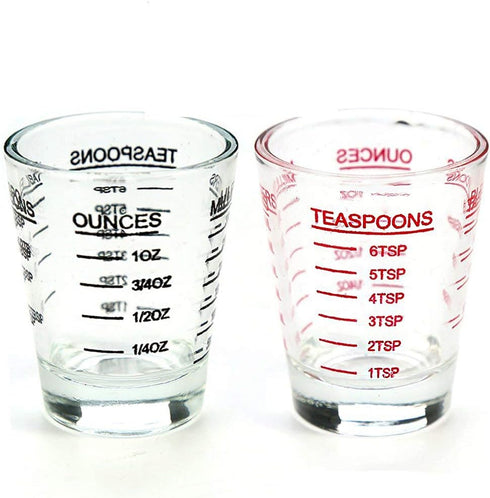 Shot Glasses Measuring cup Liquid Heavy Glass Wine Glass Espresso Shot Glass 26-Incremental Measurement 1oz, 6 Tsp, 2 Tbs, 30ml Black and Red …...
