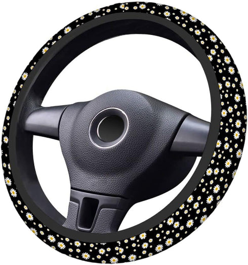 Swono Daisy Floral Car Steering Wheel Cover Cute Daisy Flower Pattern Safe Driving Anti-Slip Steering Wheel Covers Steering Wheel Protection No Sm...