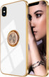 Omorro for iPhone Xs Max Case for Women Ring Holder, 360 TPU Rotation Kickstand Rings Cases with Stand Glitter Plating Rose Gold Edge Work with Ma...