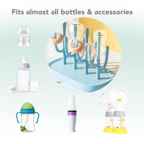Baby Bottle Drying Rack, Small Portable Bottle Dryer Holder for Nipples, Cups, Pump Parts and Accessories, (Blue)...