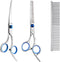 Dog Grooming Scissors Set with Safety Round Tip (2 Pack - Curved Scissors Thinning Shears for Grooming) Pet Grooming Shears with Grooming Comb for...