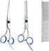 Dog Grooming Scissors Set with Safety Round Tip (2 Pack - Curved Scissors Thinning Shears for Grooming) Pet Grooming Shears with Grooming Comb for...