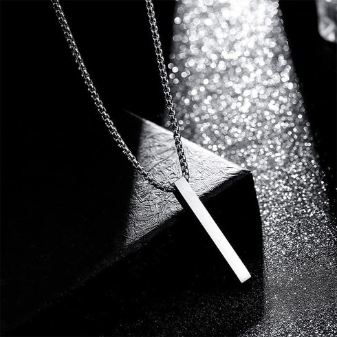 Bar Pendant Necklace Men Cool Stainless Steel Box Chain Pendant Matching Necklace For Men Couple Cuboid Stick Pendant Birthday Jewelry Gift...