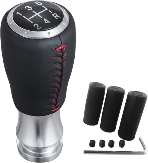 Arenbel 5 Speed MT Gear Shifter Stick Handle Replacement Red Stitched Leather Shift Lever Knob Fit Most Manual Cars, Black...