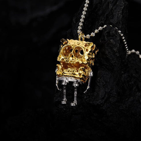 Sponge Skull Jewelry Necklace, Gothic Square Skull bob Jewelry, 925 Silver Cute Cartoon Pendant...
