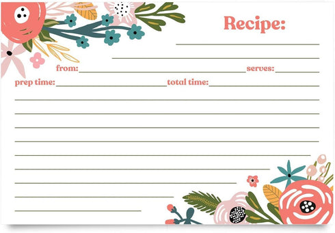 Jot & Mark Floral Recipe Cards 4x6 | Double Sided Thick Cardstock, 50 Count (Garden Floral)...