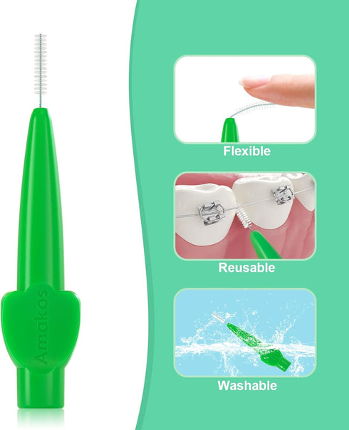 12 Pcs Interdental Brush for Braces, Reusable Dental Brush for Teeth Cleaning Soft Flexible Bristles Dental Picks (0.8mm)...