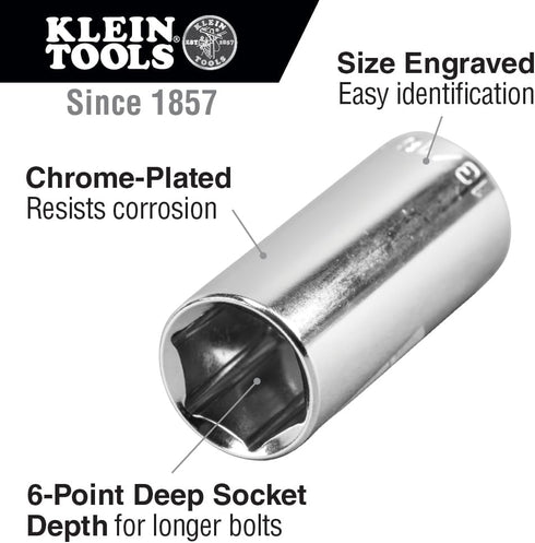 Klein Tools 65716 3/4-Inch Deep 6-Point Socket, 3/8-Inch Drive...