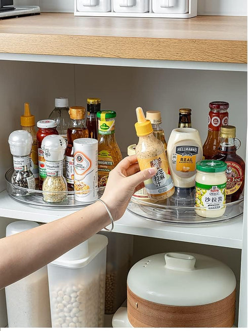 Clear Lazy Susan Organizer,9.2 inch Turntable Spice Rack,360 Rotating Turntable Organizer for Kitchen Cabinet,1 Tier Tray for Cabinet - Clear Spin...