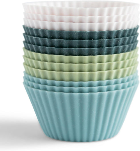 The Silicone Kitchen Reusable Silicone Baking Cup Silicone Muffin Liners for Cupcakes, BPA Free, Regular, 12 Pack, White Blue Green...
