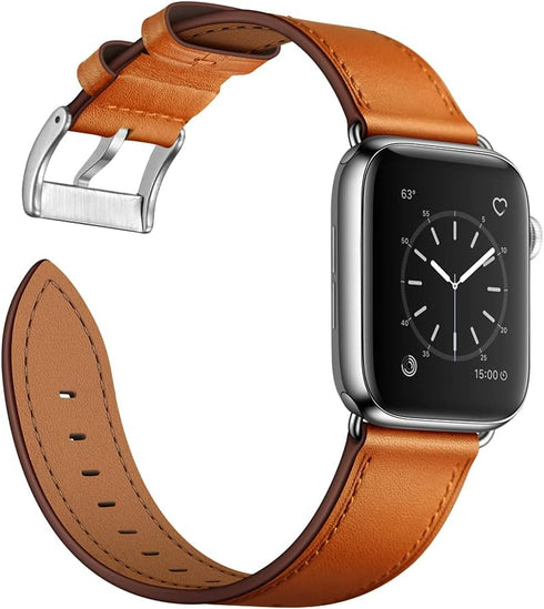 OUHENG Compatible with Apple Watch Band 45mm/49mm/44mm/46mm/42mm, Genuine Leather Strap Replacement Band Compatible with Apple Watch Ultra 1/2 Ser...