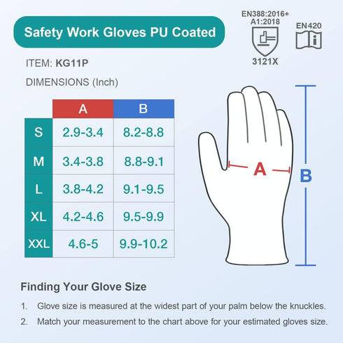 KAYGO Safety Work Gloves PU Coated for Men and Women- KG11PB,12 Pairs,Seamless Knit Glove with Two Fingers Touchscreen,Ideal for General Duty Work...