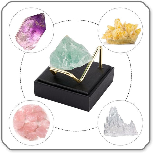 FINGERINSPIRE Stone Display Stand with Black PU Leather Base 2.2x2.2x1.7 inch Gold Metal Arm Display Stand Mineral Specimens Display Easel Holders...