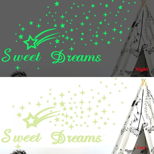 121Pcs Glow in The Dark Ceiling Wall Stickers Stars and Words - Sweet Dreams - Glowing Wall Decor for Kids Nursery Bedroom Living Room...