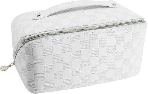 Travel Makeup Bag,Large Capacity Cosmetic Bags for Women,Waterproof Portable Pouch Open Flat Toiletry Bag Make up Organizer with Divider (White)...