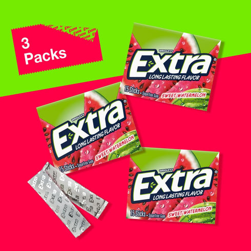 EXTRA Watermelon Sugar Free Chewing Gum, 15 ct (3 Pack)...