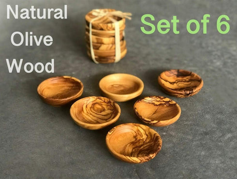 Tubibu Olive Wood Mini Bowls Set of 6 Handmade Bowls, Handcrafted Wooden Mini Bowls...