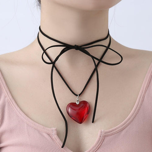 FunBoat Chunky Puffy Heart Necklace - Queen of Hearts Accessories - Big Glass Heart Goth Choker Pendant Necklace for Girls Teens Women...