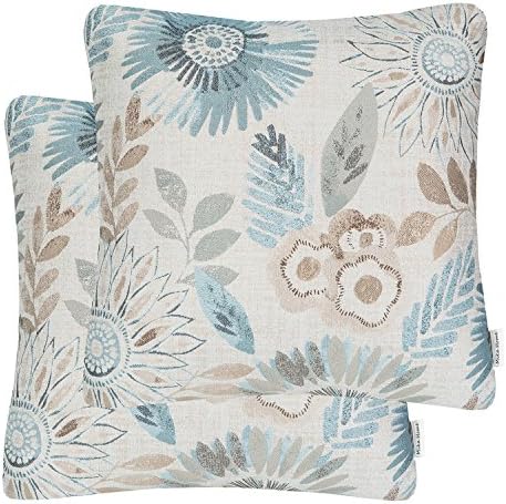 Pack of 2 Decorative Throw Pillows Cases Cushion Cover for Sofa Couch Bed,Sunflower Pattern,20x20 Inches,Blue Cream...