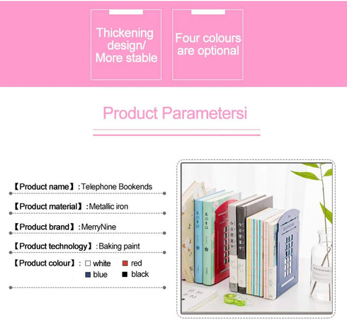 MerryNine 2 Pack Book Ends, Metal Bookends for Shelves, Telephone Booth Decorative Bookends, Non Skid Heavy Bookends, Book, Magazine or CD Organiz...