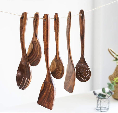 Teak Kitchen Utensils,Wooden Spatula Turner Kitchenware Nonstick Pan Cookware Natural Utensils Handcrafted Cutlery Tool (Brown)...