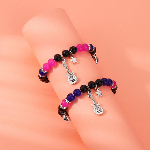 2pcs TV Girl Bracelet, Friendship Matching Magnetic Couple Bracelet Love Guitar Heart Beads Bracelets for Best Friends Bff Cosplay Accessories for...