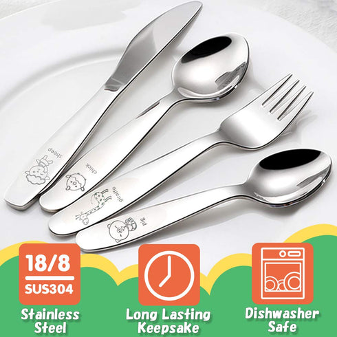 Kids Silverware Set Toddler Utensils 18/8 Stainless Steel 4PCS Fork Spoon and Knife Cutlery Child Flatware for Age 3+...