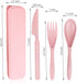 Reusable Travel Utensils Set with Case, Pink Wheat Straw Portable Knife Fork Spoons Tableware, Eco-Friendly BPA Free Cutlery for Kids and Adults a...