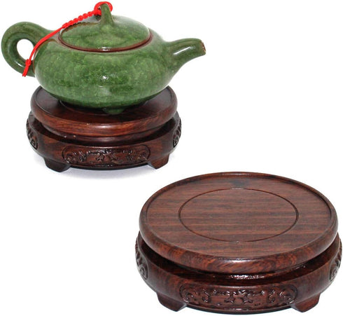 GOLDY&WENDY Round Brown Rosewood Pedestal Base Display Stand (3.8" Inside Diameter)...